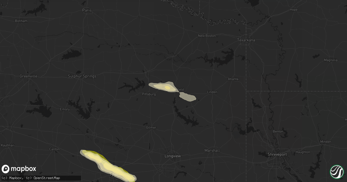 Hail map in Daingerfield, TX on March 15, 2026