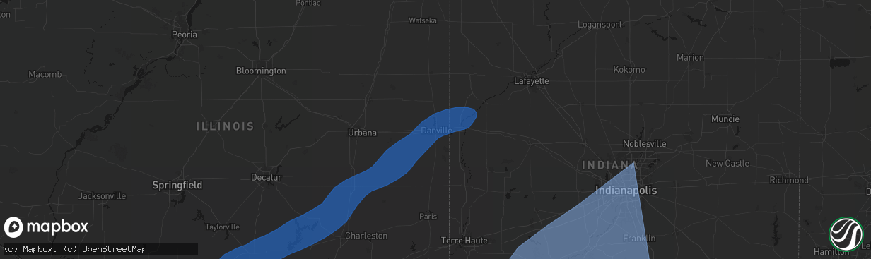 Hail map in Danville, IL on March 15, 2026