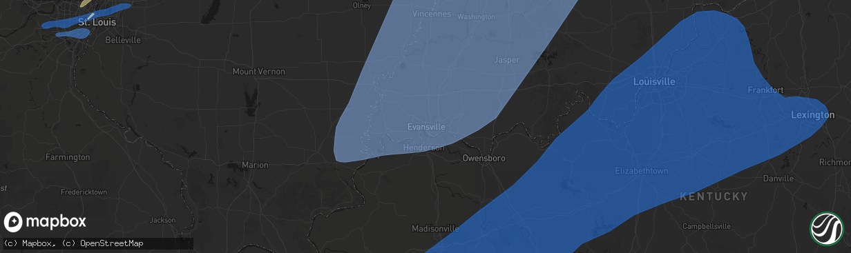 Hail map in Evansville, IN on March 15, 2026