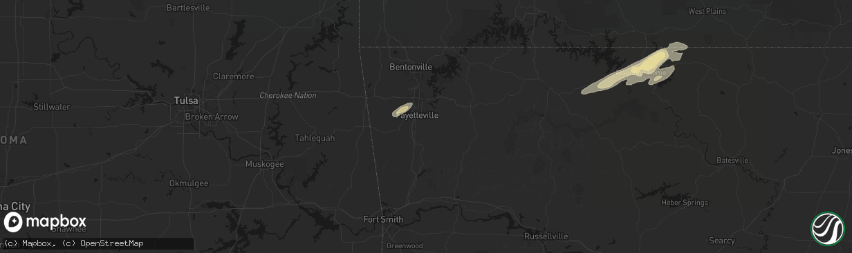 Hail map in Fayetteville, AR on March 15, 2026