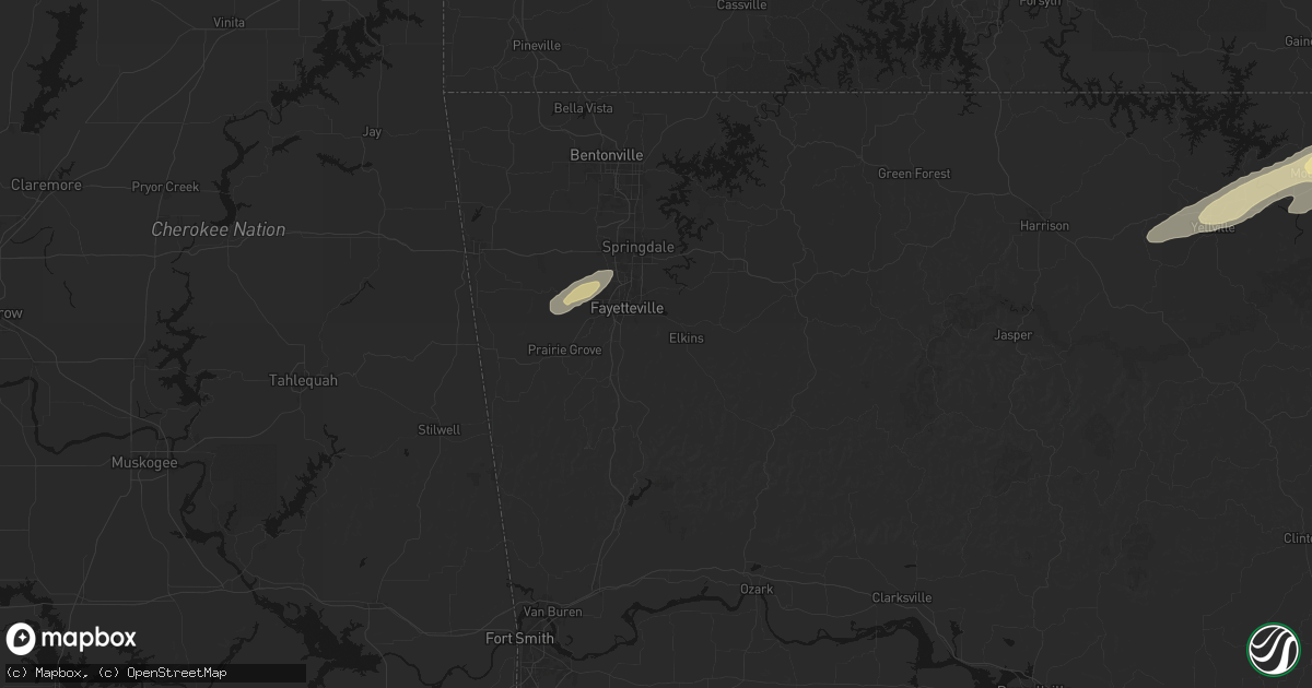 Hail map in Fayetteville, AR on March 15, 2026