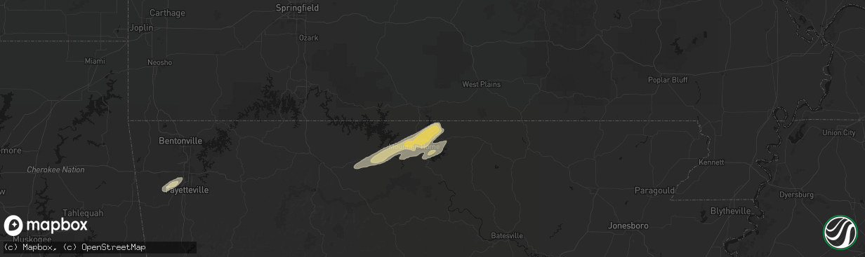 Hail map in Gamaliel, AR on March 15, 2026