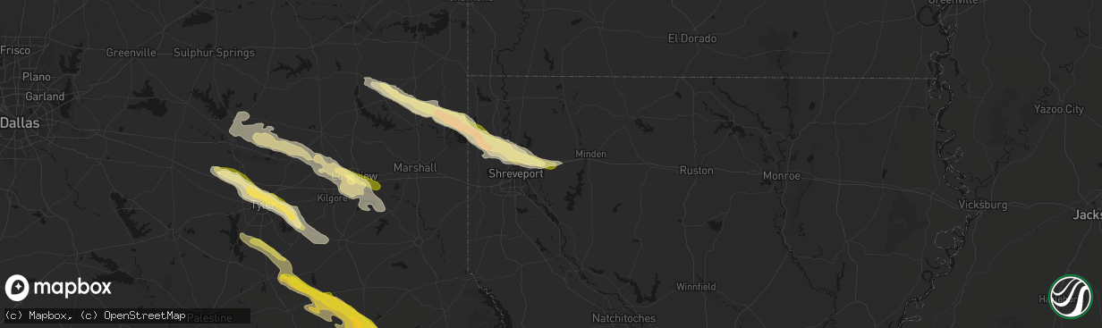 Hail map in Haughton, LA on March 15, 2026