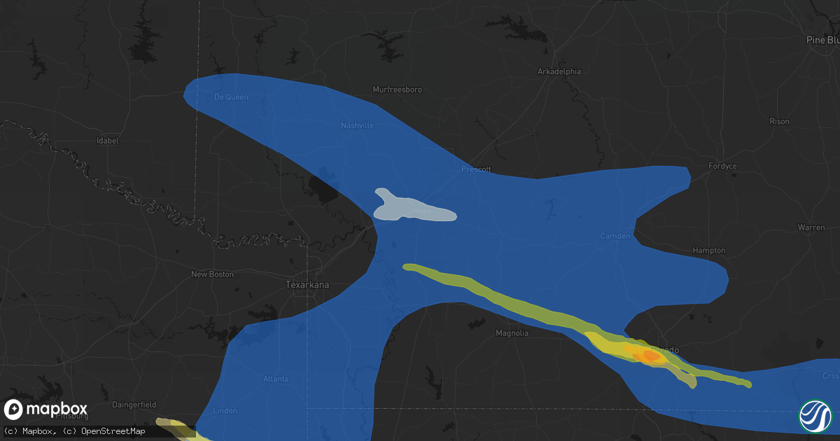 Hail map in Hope, AR on March 15, 2026
