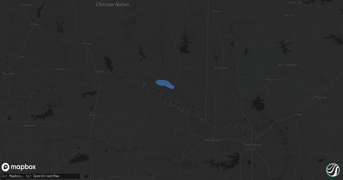Hail map in Idabel, OK on March 15, 2026