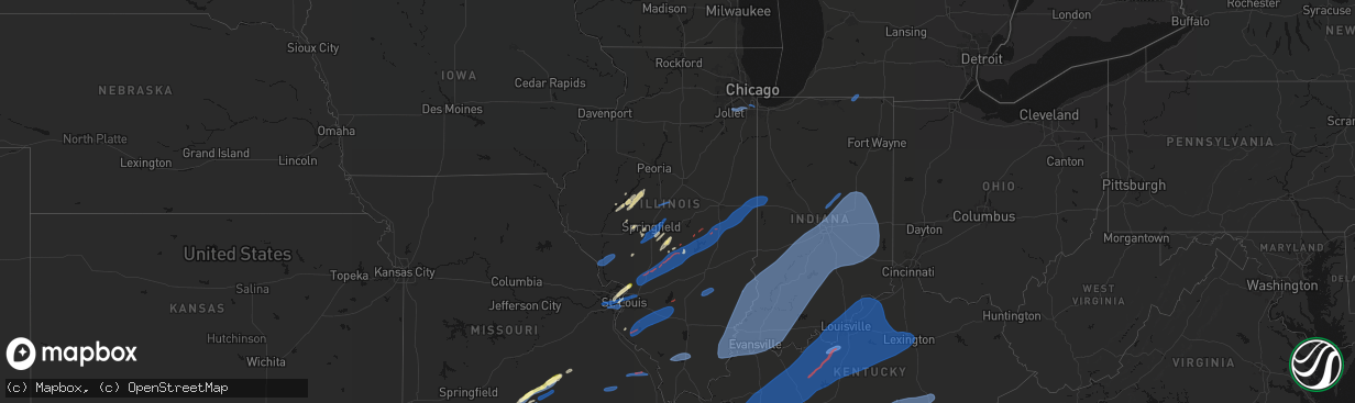 Hail map in Illinois on March 15, 2026