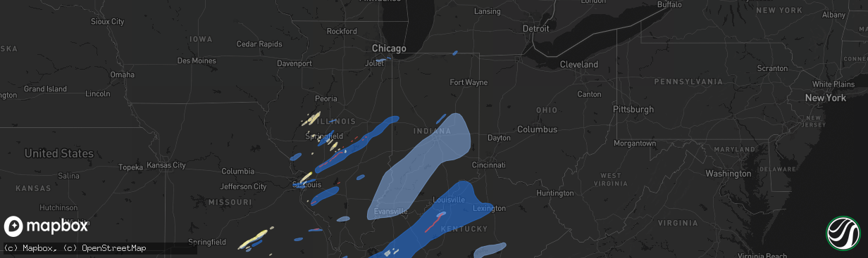 Hail map in Indiana on March 15, 2026