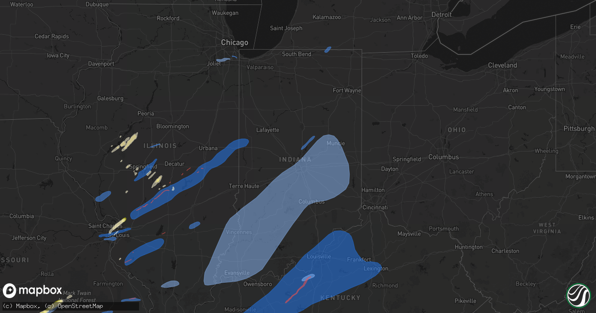Hail map in Indiana on March 15, 2026