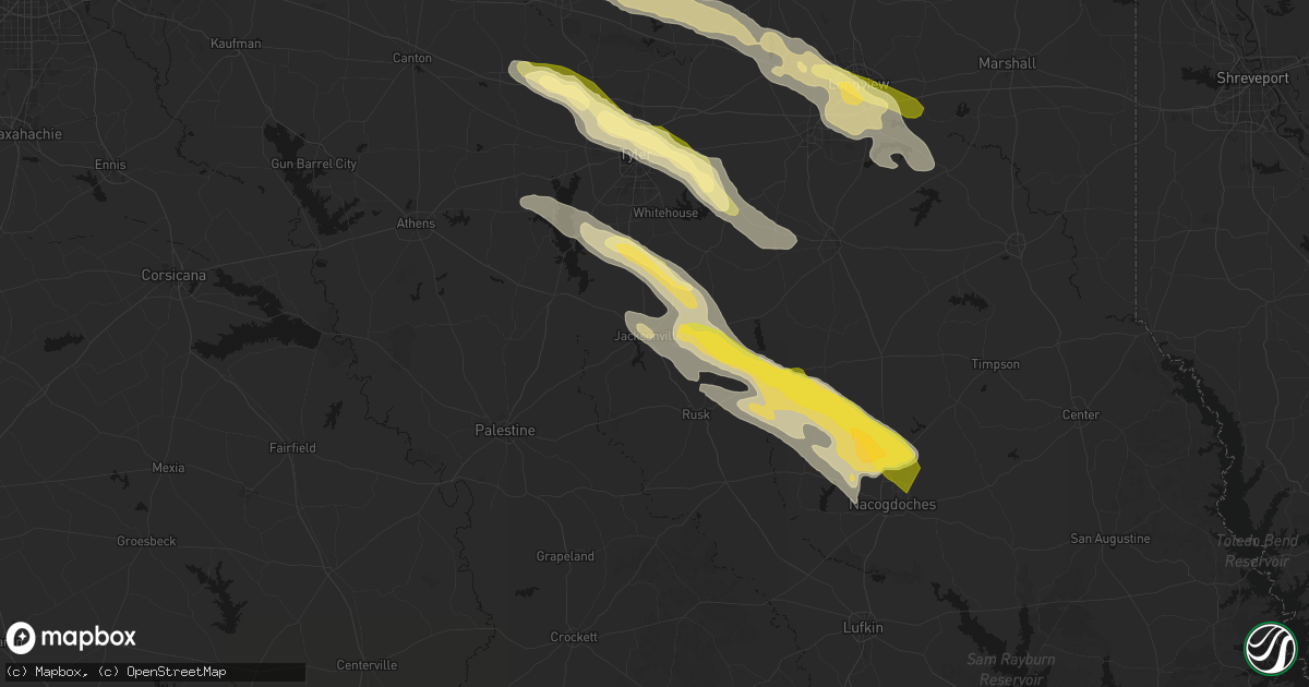 Hail map in Jacksonville, TX on March 15, 2026