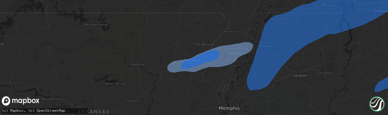 Hail map in Jonesboro, AR on March 15, 2026