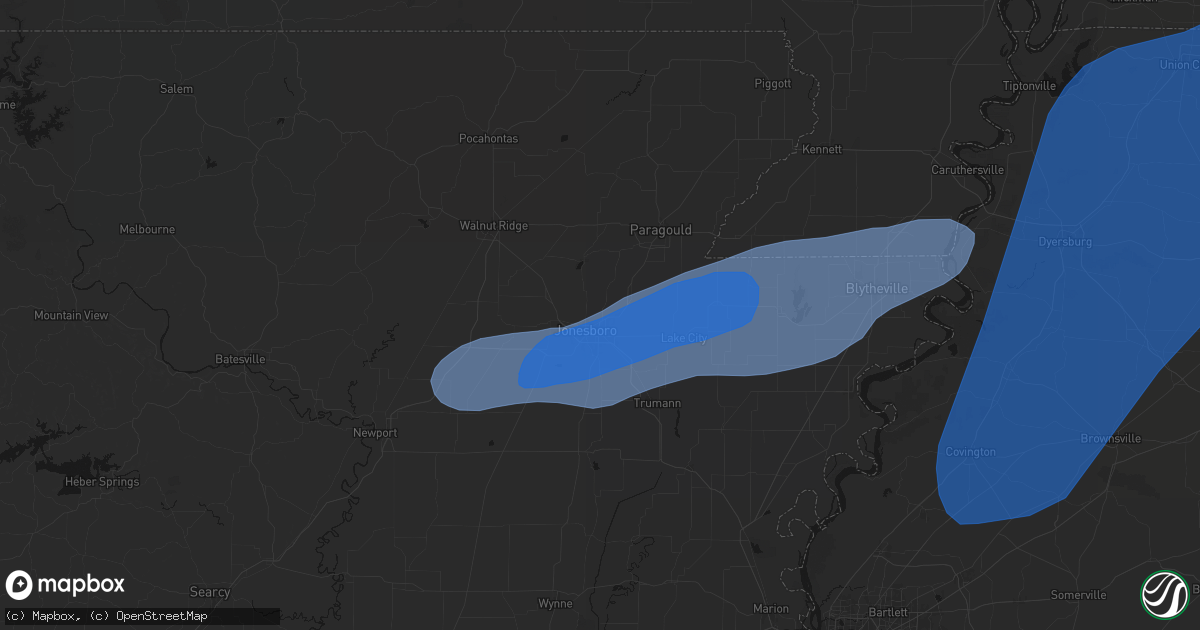 Hail map in Jonesboro, AR on March 15, 2026