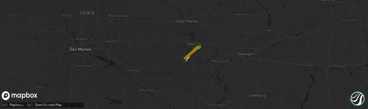 Hail map in Kalona, IA on March 15, 2026