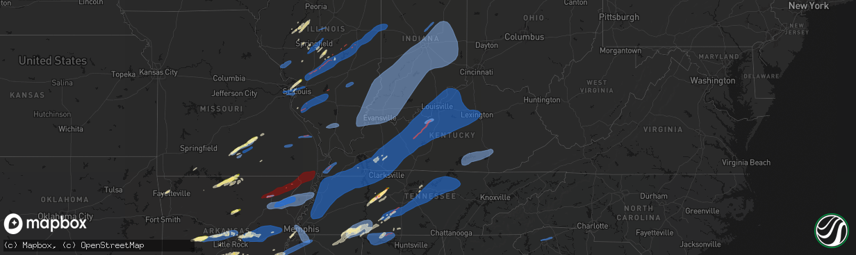 Hail map in Kentucky on March 15, 2026