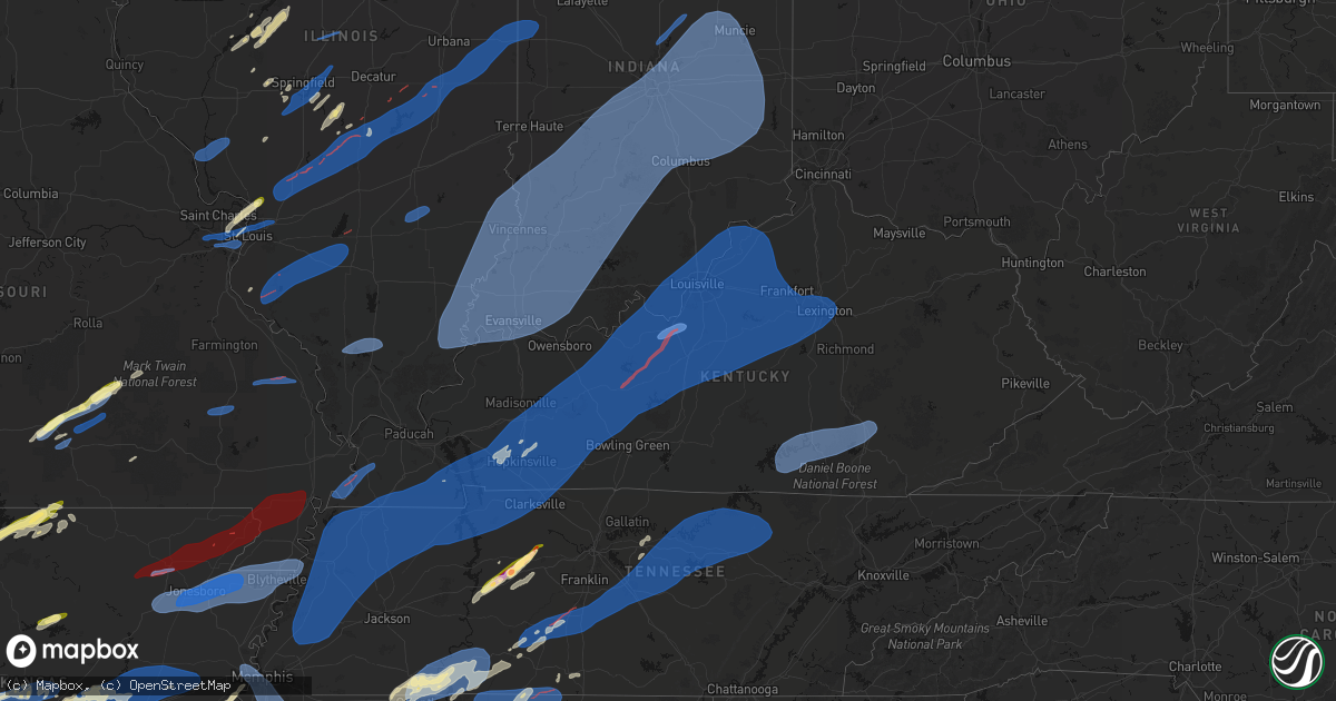 Hail map in Kentucky on March 15, 2026