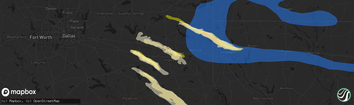 Hail map in Longview, TX on March 15, 2026