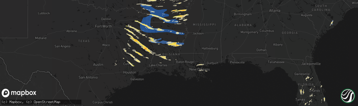 Hail map in Louisiana on March 15, 2026