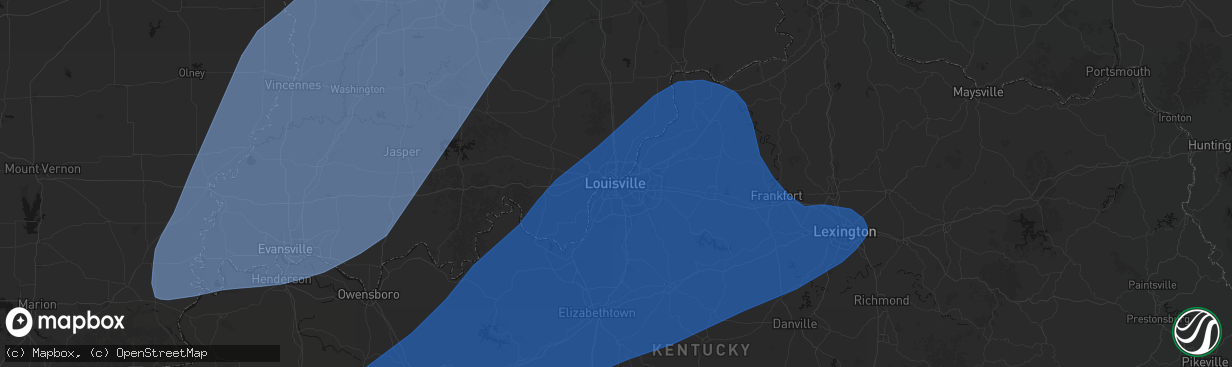 Hail map in Louisville, KY on March 15, 2026