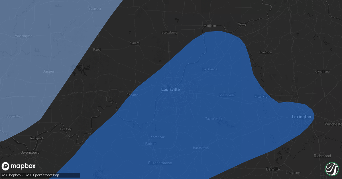 Hail map in Louisville, KY on March 15, 2026