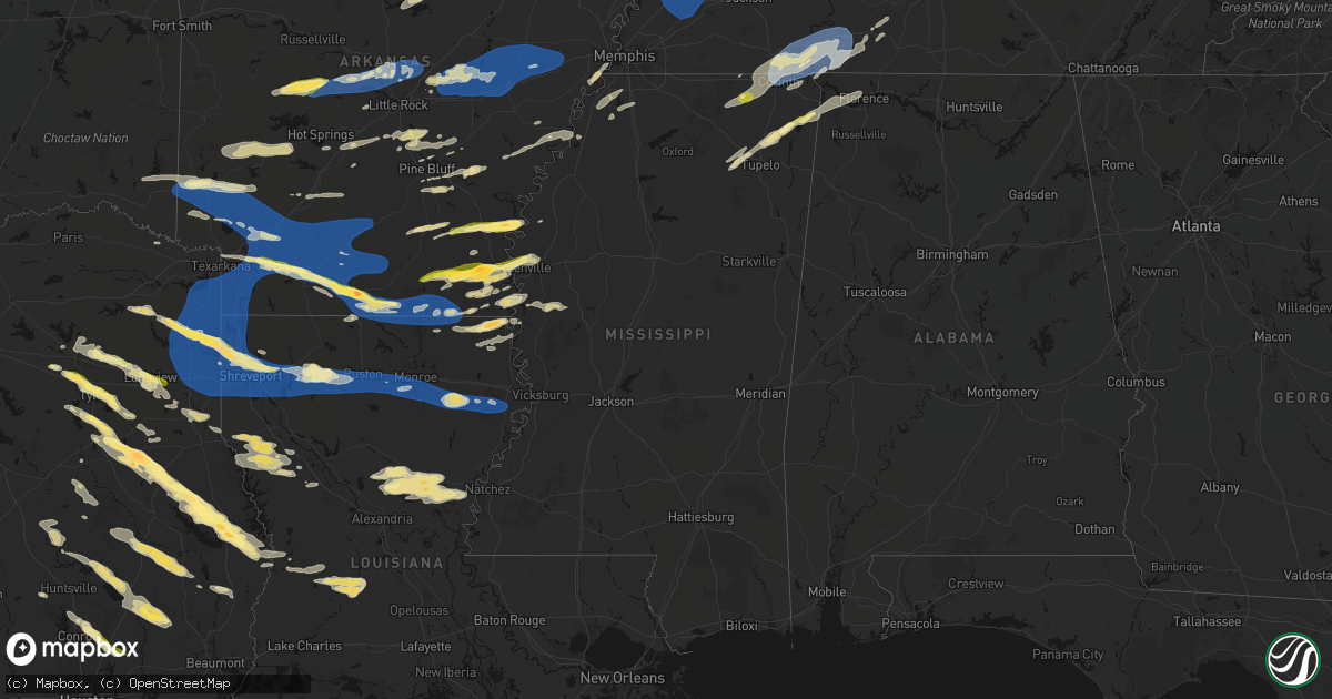 Hail map in Mississippi on March 15, 2026