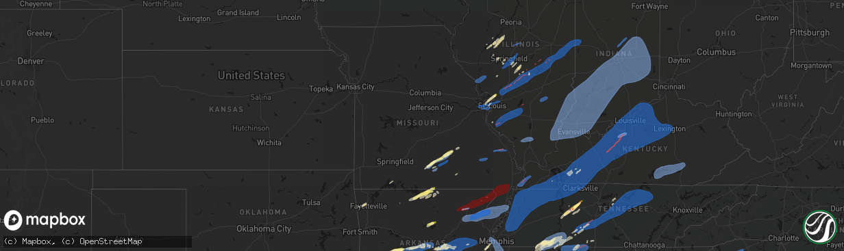 Hail map in Missouri on March 15, 2026