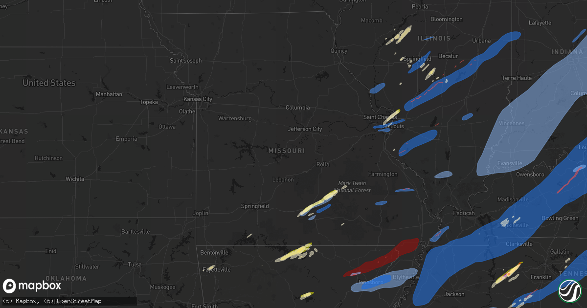 Hail map in Missouri on March 15, 2026
