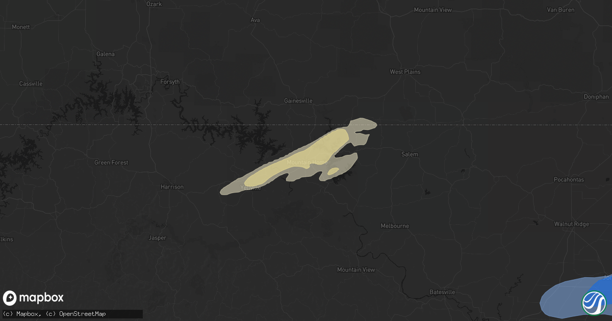 Hail map in Mountain Home, AR on March 15, 2026