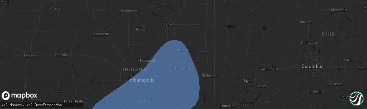 Hail map in Muncie, IN on March 15, 2026