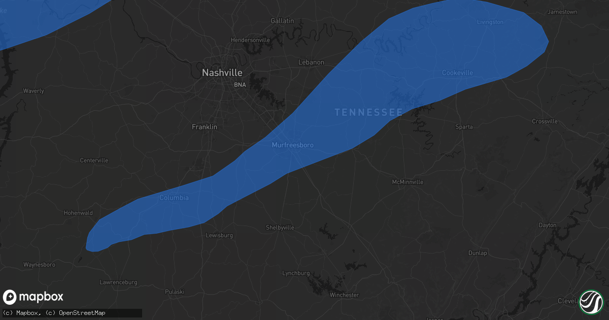 Hail map in Murfreesboro, TN on March 15, 2026