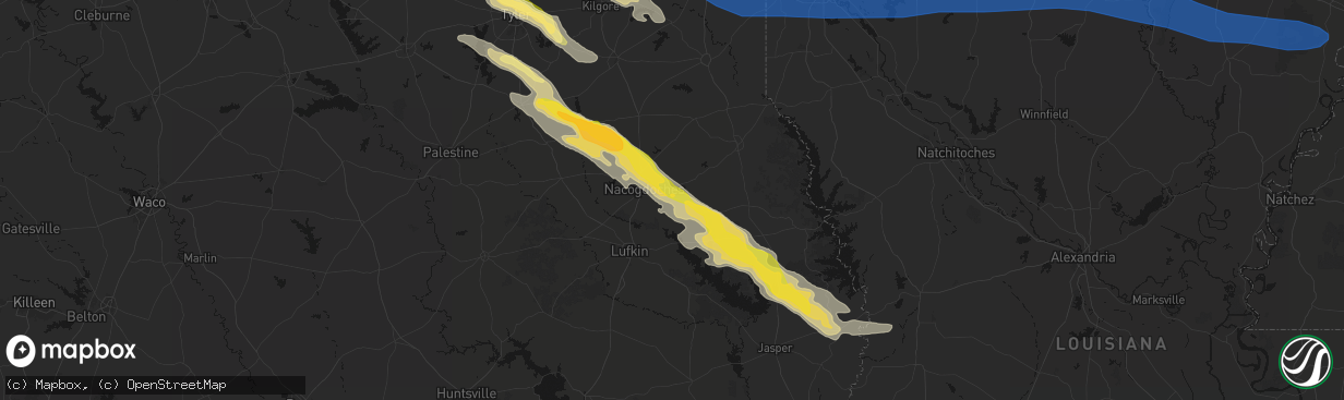 Hail map in Nacogdoches, TX on March 15, 2026