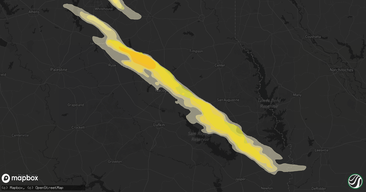 Hail map in Nacogdoches, TX on March 15, 2026
