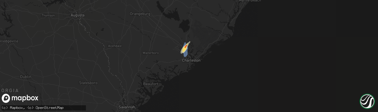 Hail map in North Charleston, SC on March 15, 2026