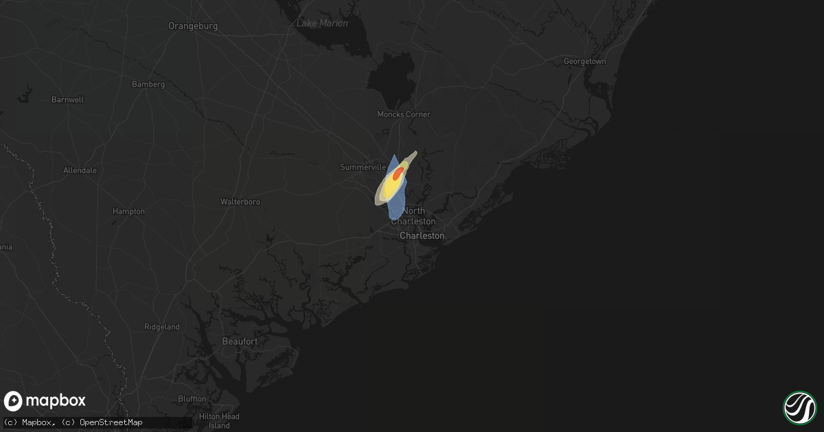Hail map in North Charleston, SC on March 15, 2026