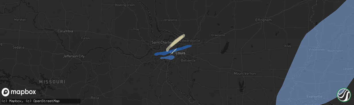 Hail map in Saint Louis, MO on March 15, 2026