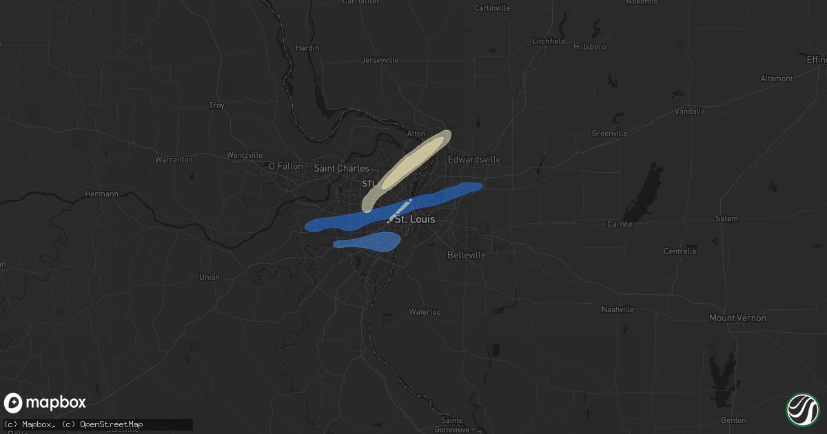 Hail map in Saint Louis, MO on March 15, 2026