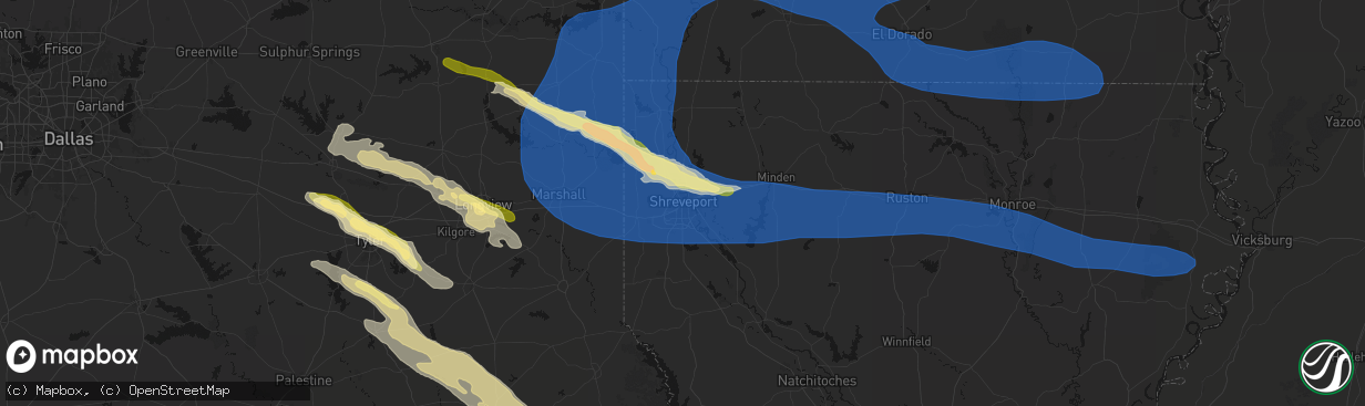 Hail map in Shreveport, LA on March 15, 2026