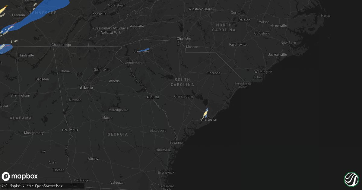 Hail map in South Carolina on March 15, 2026