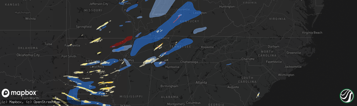 Hail map in Tennessee on March 15, 2026