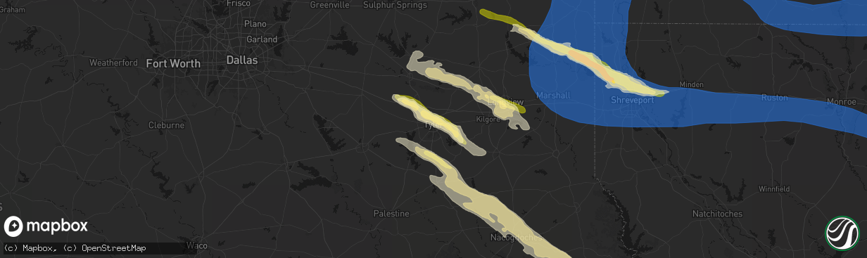 Hail map in Tyler, TX on March 15, 2026