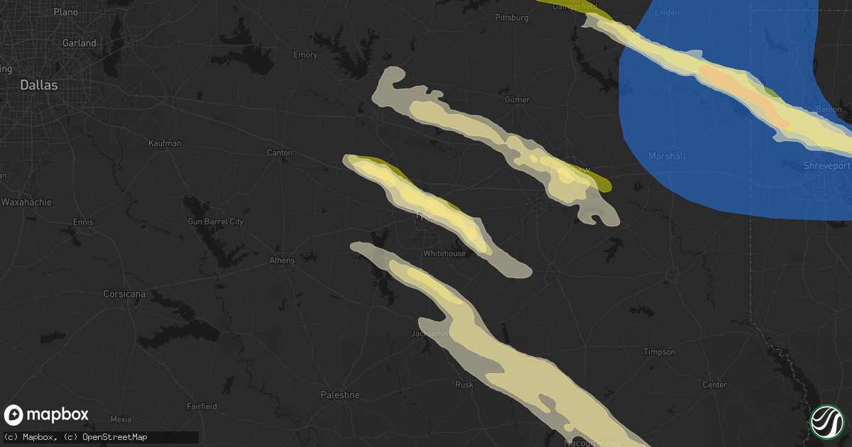 Hail map in Tyler, TX on March 15, 2026