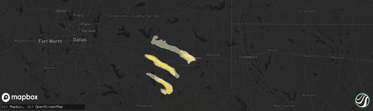 Hail map in White Oak, TX on March 15, 2026