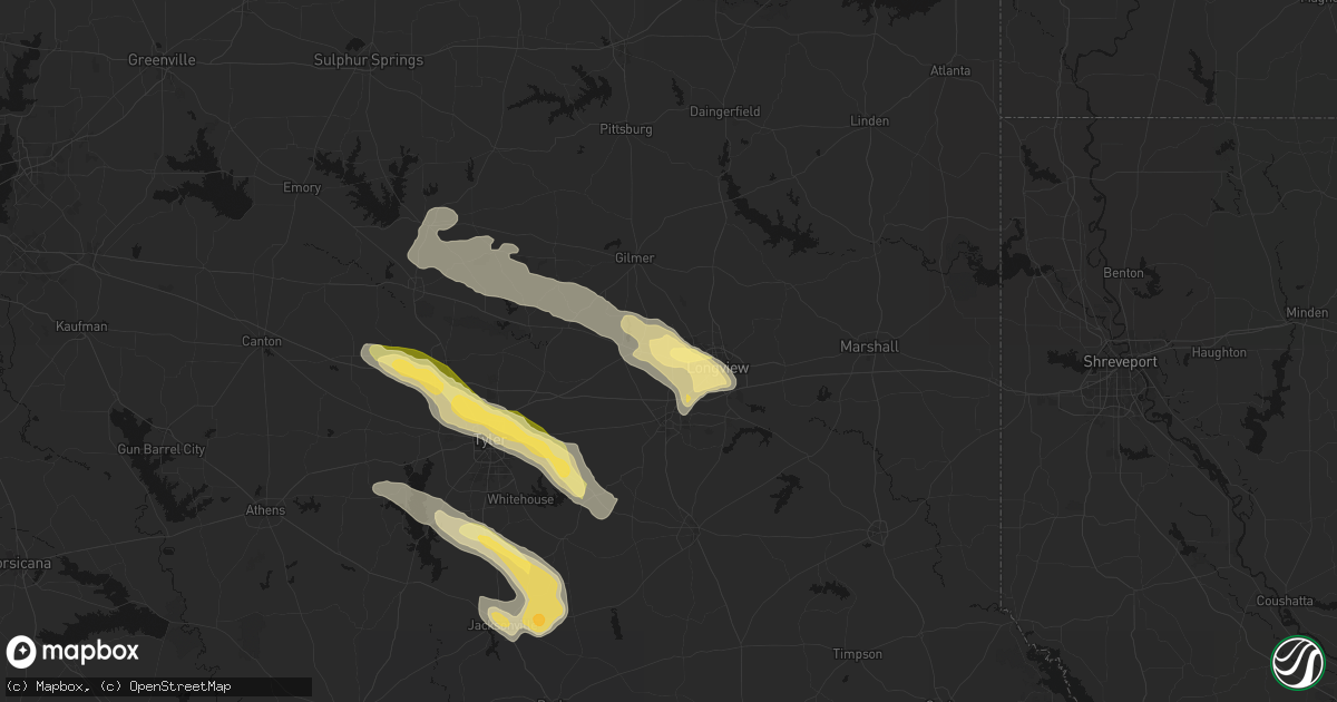 Hail map in White Oak, TX on March 15, 2026