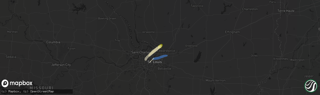 Hail map in Wood River, IL on March 15, 2026