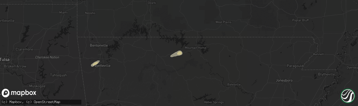 Hail map in Yellville, AR on March 15, 2026