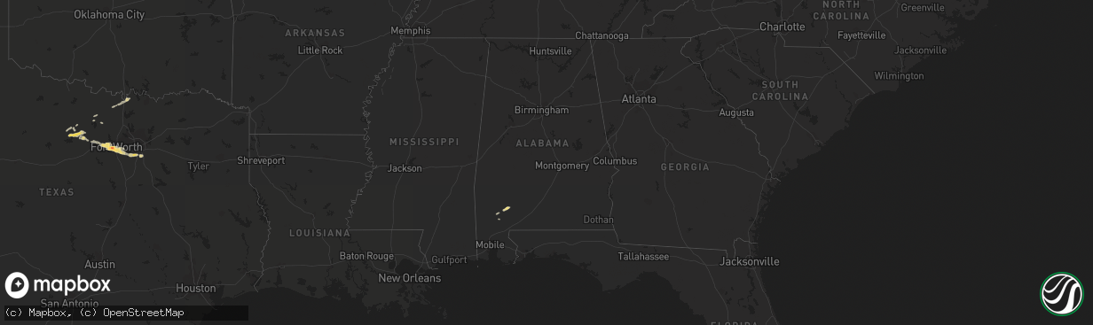 Hail map in Alabama on March 16, 2016