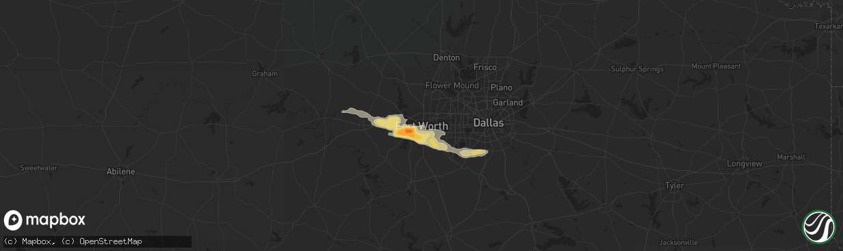 Hail map in Fort Worth, TX on March 16, 2016