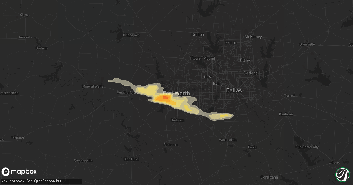 Hail map in Fort Worth, TX on March 16, 2016