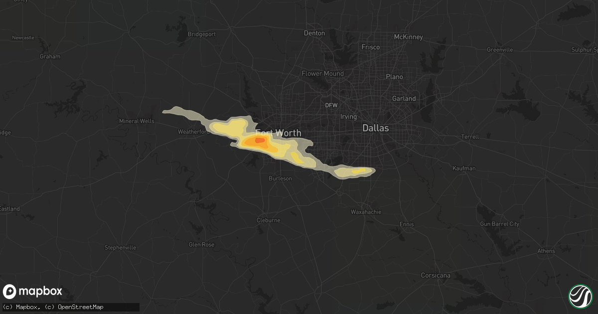 Hail map in Kennedale, TX on March 16, 2016