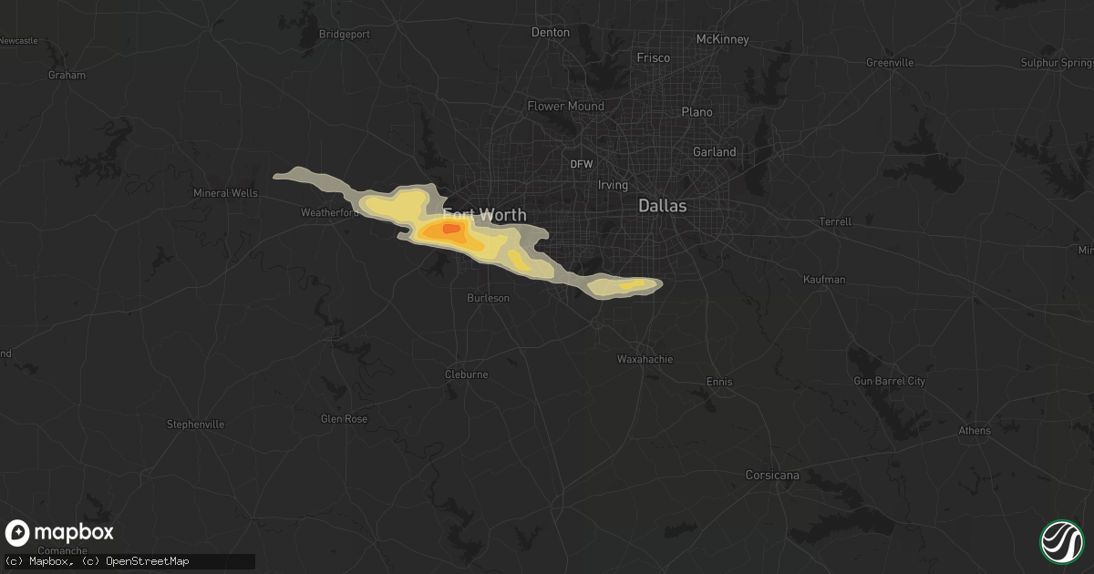 Hail map in Mansfield, TX on March 16, 2016
