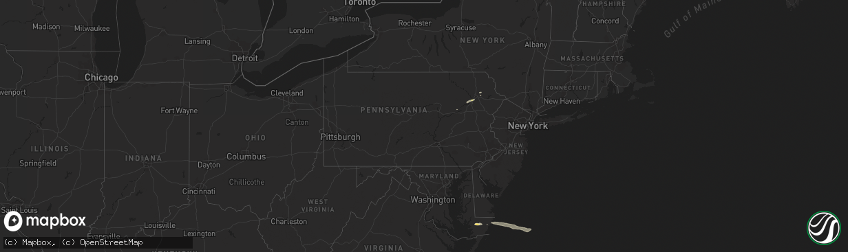 Hail map in Pennsylvania on March 16, 2016