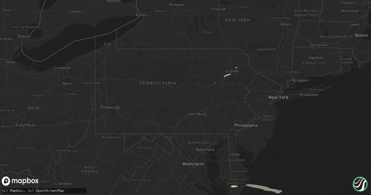 Hail map in Pennsylvania on March 16, 2016